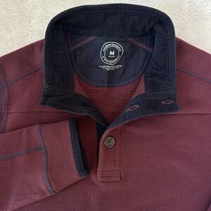 Carbon2Cobalt Sweater Mens Med Red‎ Solid Cotton 1/4 Button Pullover Soft EUC